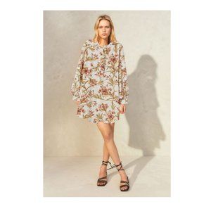 H&M Cream Floral Patterned Tunic Dress Balloon Sleeve Sz 14/L NWT